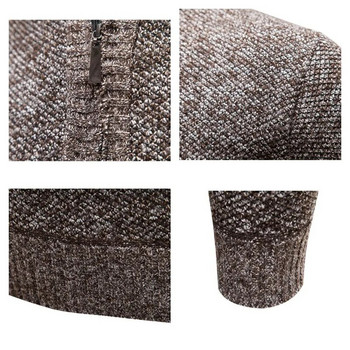 Зимен мъжки поларен по-дебел пуловер с висока яка с половин цип Топъл пуловер Качествени мъжки тънки плетени вълнени пуловери за пролетта