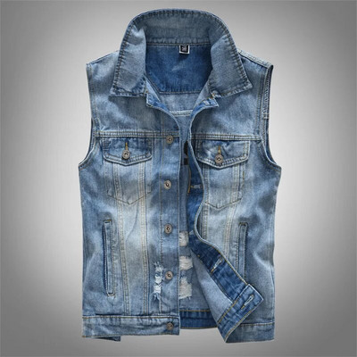 Meeste lõhki teksast vestid vestid jakid helesinised augud teksamantlid vestid uus mood Meeste puuvillane õhukesed teksad vestid 5XL