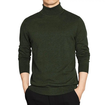 Висококачествен пуловер с висока яка Мъжки пуловер Основен плътен пуловер с висока яка Мъжки черен виненочервен зелен сив лилав трикотаж мъж