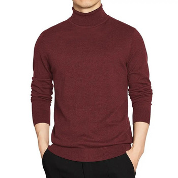 Висококачествен пуловер с висока яка Мъжки пуловер Основен плътен пуловер с висока яка Мъжки черен виненочервен зелен сив лилав трикотаж мъж