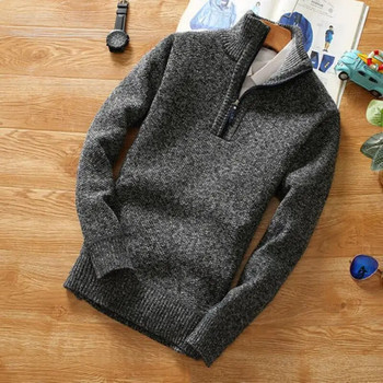 Есен Зима Мъжки пуловер Поларен пуловер Моден по-дебел водолазка с половин цип Топли плетени пуловери Мъжки пуловери Slim Fit