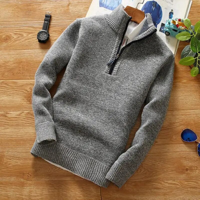 Sügistalvine Meeste kampsun Fliisist Pullover Mood Paksem pool Tõmblukuga Turtleneck Soe Kootud Kampsunid Meeste Slim Fit Pullover