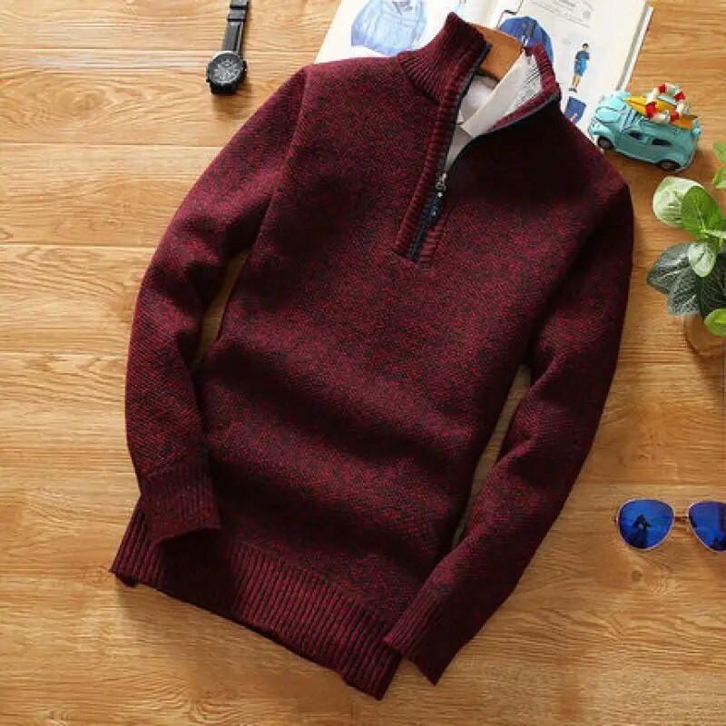 Sügistalvine Meeste kampsun Fliisist Pullover Mood Paksem pool Tõmblukuga Turtleneck Soe Kootud Kampsunid Meeste Slim Fit Pullover