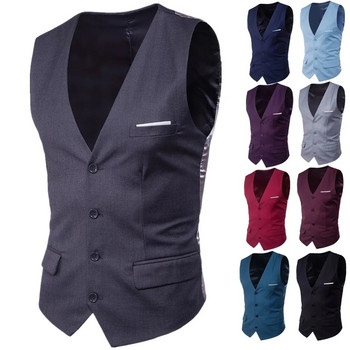 2023 модна нова мъжка ежедневна бутикова бизнес едноцветна жилетка / мъжка жилетка с тънко V деколте