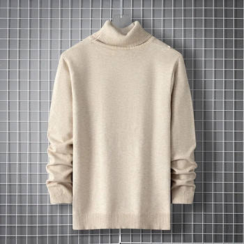Зимни топли мъжки пуловери с висока яка Ежедневни плетени пуловери Пуловери Мъжки едноцветни тънки модни пуловери Harajuku Мъжки
