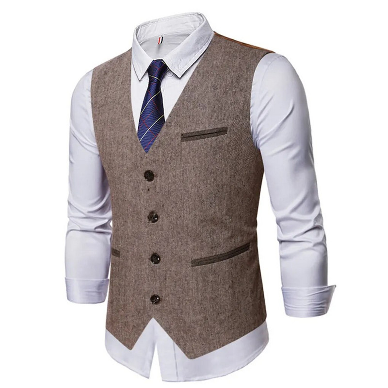 Vyriškas S laisvalaikio retro kostiumo liemenė su viena eilute Aptakios ir stilingos odinės kostiumo liemenės, lengvos