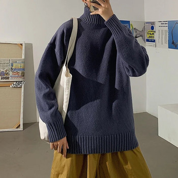 Χειμερινά ζεστά ανδρικά πουλόβερ με ζιβάγκο μονόχρωμα κορεάτικα ανδρικά πουλόβερ πλέξης 2024 Harajuku ανδρικά M-3Xl Soft
