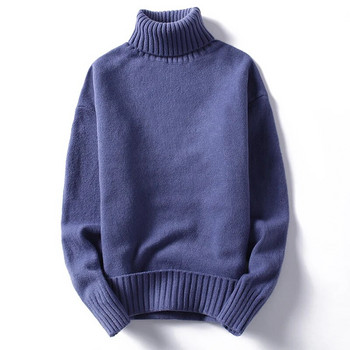 Нов пуловер с висока яка Мъжки плетен пуловер Пуловер Долна риза Мъжки пуловери 2023 Ежедневни едноцветни мъжки пуловери с висока яка