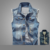 Uus meeste teksariidest vest rebenenud teksa jope mantlid vest jakk Meeste varrukateta jakk, suur suurus 6XL