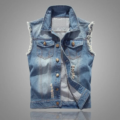 Uus meeste teksariidest vest rebenenud teksa jope mantlid vest jakk Meeste varrukateta jakk, suur suurus 6XL