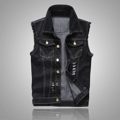 Uus meeste teksariidest vest rebenenud teksa jope mantlid vest jakk Meeste varrukateta jakk, suur suurus 6XL