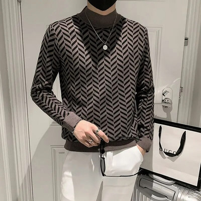 Muška odjeća Puloveri Pleteni džemperi za muškarce S dolčevitom crnim visokim ovratnikom Prugasta pletiva Vrećasta vunena naručena majica Ležerna A