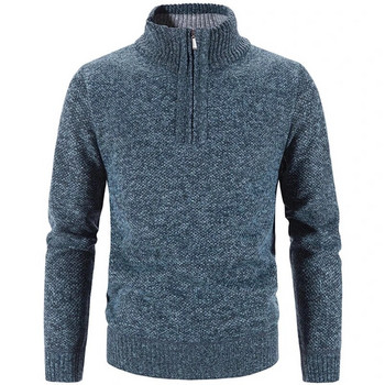 2022 Зимен мъжки поларен по-дебел пуловер с цип и висока яка Топъл пуловер Качествени мъжки тънки плетени вълнени пуловери за пролетта