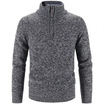 2022 Зимен мъжки поларен по-дебел пуловер с цип и висока яка Топъл пуловер Качествени мъжки тънки плетени вълнени пуловери за пролетта