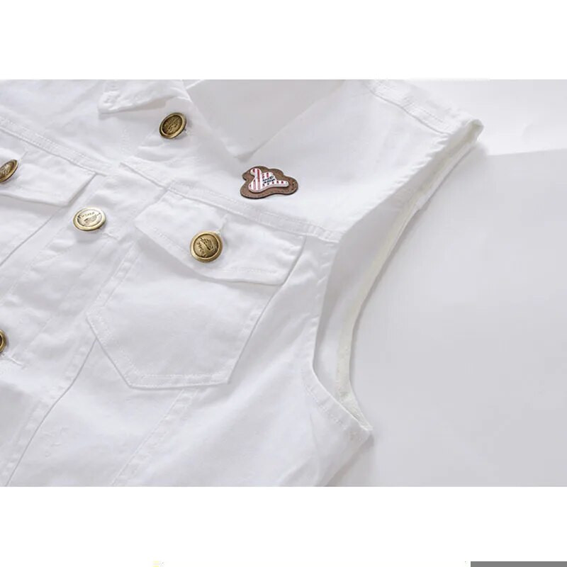 Nauja vyriška džinsinė liemenė balta laisvalaikio striukė be rankovių, negabaritinių 4XL gatvės apranga Retro skylė skalbta kaubojiška liemenė vyriški drabužiai A3F806