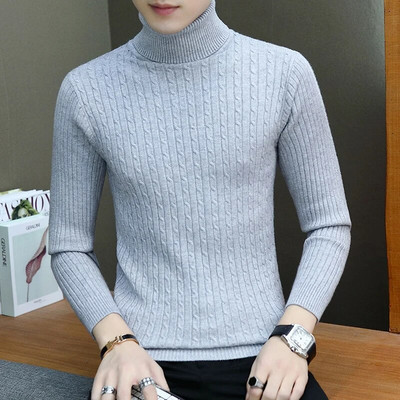 Muški džemper s dolčevitom Zimski ležerni pleteni džemper koji održava toplinu Jednobojni uski muški puloveri