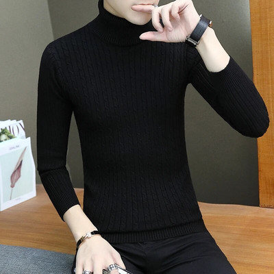 Muški džemper s dolčevitom Zimski ležerni pleteni džemper koji održava toplinu Jednobojni uski muški puloveri