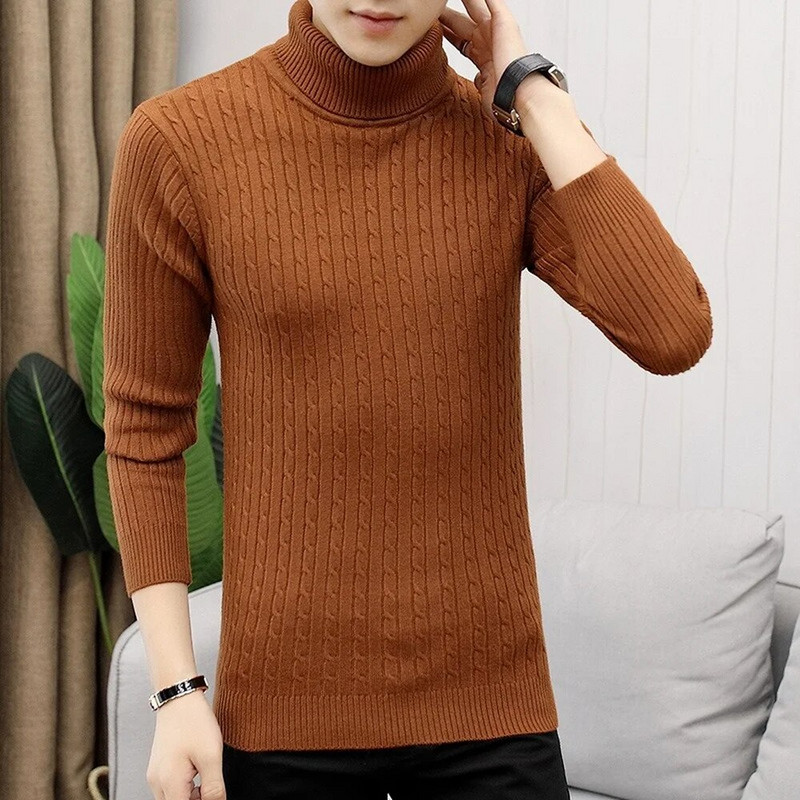 Muški džemper s dolčevitom Zimski ležerni pleteni džemper koji održava toplinu Jednobojni uski muški puloveri