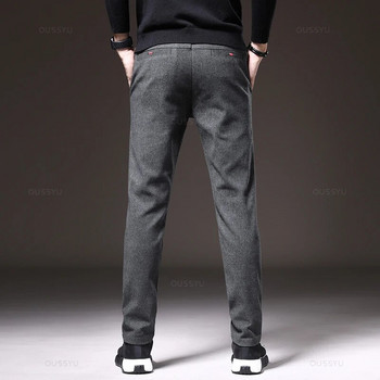 Зимен полар Топъл мъжки ежедневен панталон от четкана материя Бизнес моден прилепнал разтеглив дебел кадифен памучен панталон Мъжки 28-38