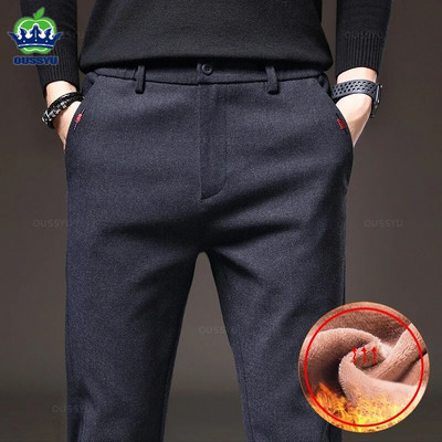 Polar de iarnă Pantaloni ocazional pentru bărbați din țesătură periată de iarnă Pantaloni de bumbac din catifea groasă, stretch, slim fit, bărbați 28-38 ani