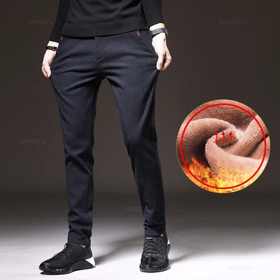 Žieminės vilnos, šiltos vyriškos šlifuoto audinio laisvalaikio kelnės Verslo mados, plonos, tamprios, storos aksominės medvilnės kelnės, vyriškos 28–38 m.