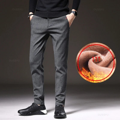 Žieminės vilnos, šiltos vyriškos šlifuoto audinio laisvalaikio kelnės Verslo mados, plonos, tamprios, storos aksominės medvilnės kelnės, vyriškos 28–38 m.