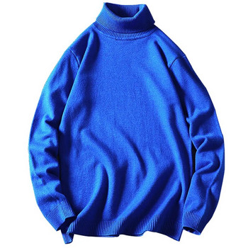 Нов пуловер с висока яка Мъжки Есен Зима Улично облекло Едноцветни пуловери Мъжки ежедневни плетени пуловери с висока яка Пуловери Плюс размер