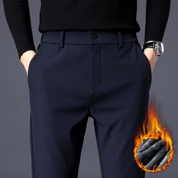 Есенни зимни панталони Мъжки удебелени поларени панталони Топли спортни панталони с еластична талия На открито Модни тънки сив костюм Панталони Мъжки