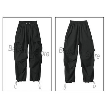 Карго панталони Мъжки улични хип-хоп панталони Харем с еластична талия Панталони с дължина до глезена Черни ежедневни дамски панталони Harajuku с джоб