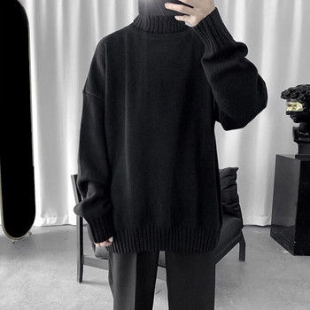 Есен Зима Мъжки пуловер с висока яка с дълъг ръкав Студентска мода Поддържайте топлината Универсални пуловери за двойки Harajuku облекло Черно сиво