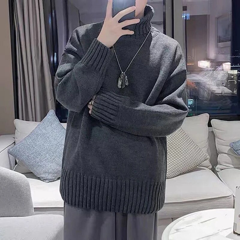 Rudens žiema Vyriški megztiniai ilgomis rankovėmis sportiniu kaklu Studentų mados šilumai tinkantys porai megztiniai Harajuku drabužiai juodi pilki