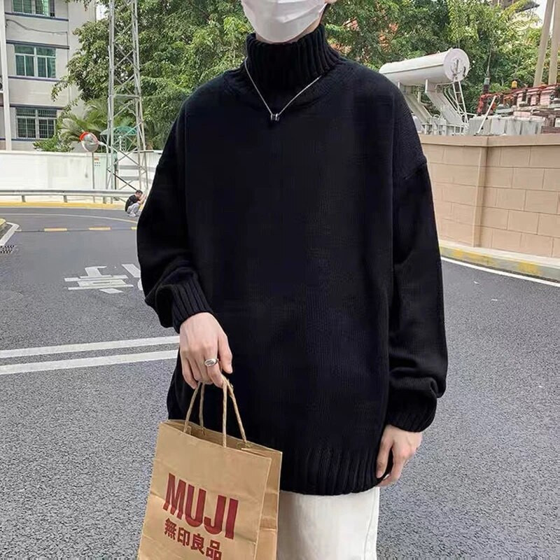 Rudens žiema Vyriški megztiniai ilgomis rankovėmis sportiniu kaklu Studentų mados šilumai tinkantys porai megztiniai Harajuku drabužiai juodi pilki