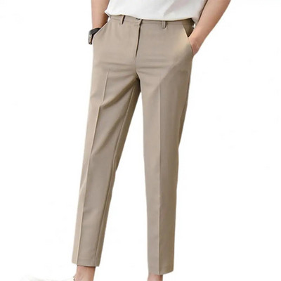 Populaarsed meeste püksid hingavad meeste ülikonnapüksid pehmest kangast õrna keskmise vöökohaga pahkluu pikkusega äripüksid