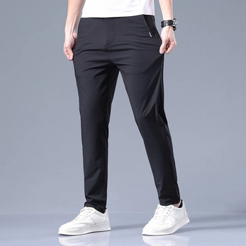 Летни тънки мъжки бизнес Slim Fit корейски ежедневни панталони Класически стил Едноцветни прости мъжки дрехи Ледени копринени панталони 28-38