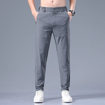 Летни тънки мъжки бизнес Slim Fit корейски ежедневни панталони Класически стил Едноцветни прости мъжки дрехи Ледени копринени панталони 28-38