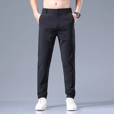 Vasarinės plonos vyriškos verslo plonos korėjietiškos laisvalaikio kelnės Klasikinio stiliaus vientisos spalvos Paprasti vyriški drabužiai Ledinės šilko kelnės 28-38