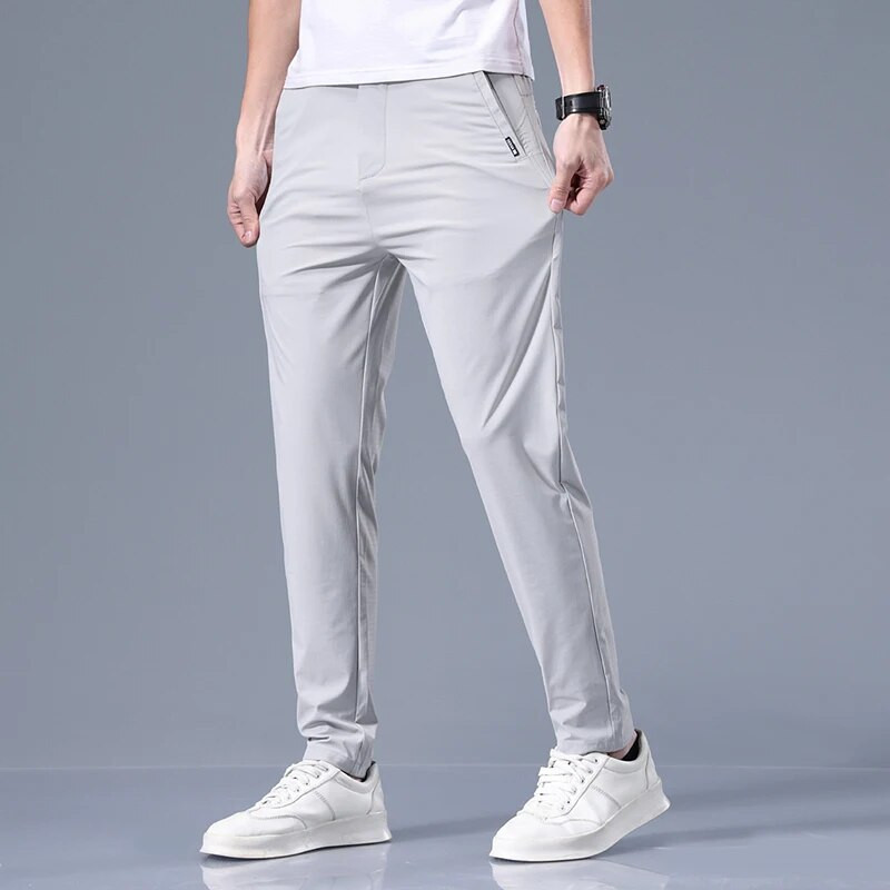 Vasarinės plonos vyriškos verslo plonos korėjietiškos laisvalaikio kelnės Klasikinio stiliaus vientisos spalvos Paprasti vyriški drabužiai Ledinės šilko kelnės 28-38