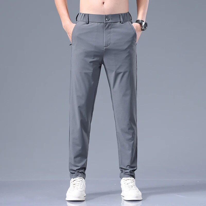 Vasarinės plonos vyriškos verslo plonos korėjietiškos laisvalaikio kelnės Klasikinio stiliaus vientisos spalvos Paprasti vyriški drabužiai Ledinės šilko kelnės 28-38
