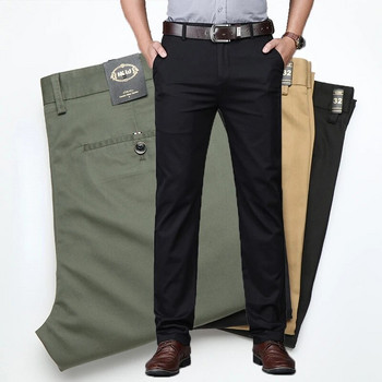 Памучни ежедневни панталони Мъжки дрехи Прави бизнес зелени черни панталони в цвят каки Мъжка марка 2023
