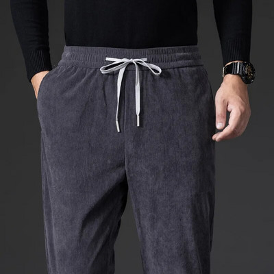 Proljeće jesen Poslovne modne ravne široke hlače s elastičnim strukom, muške hlače od samta, ležerne hlače, muške crne kaki plave M-5XL