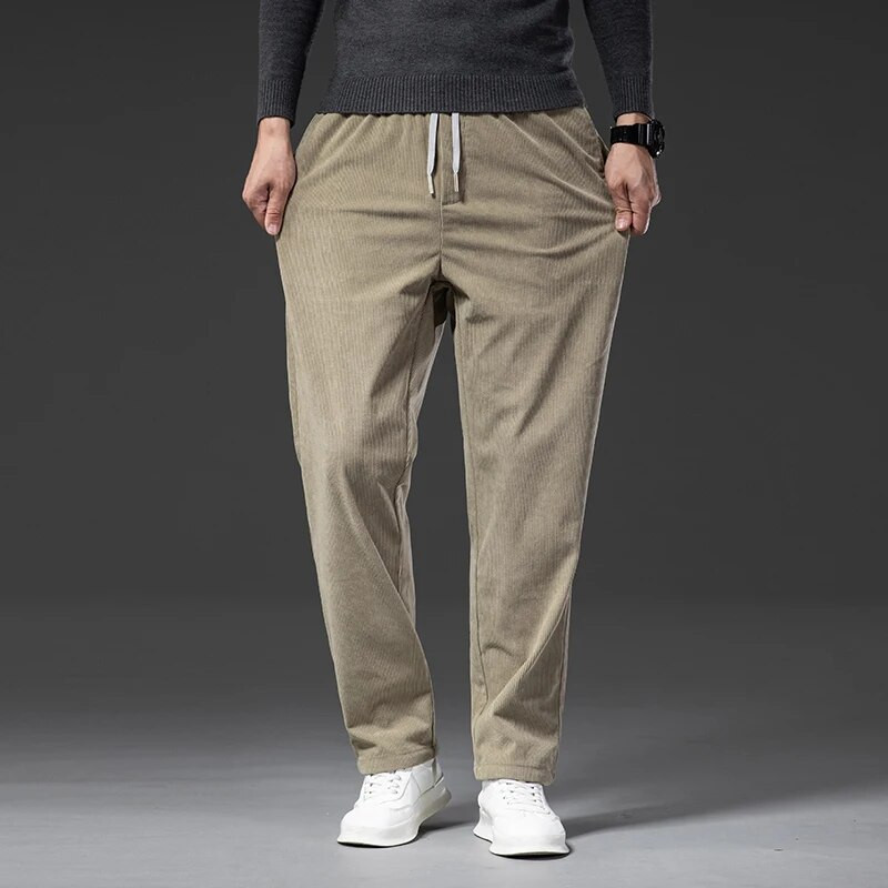 Proljeće jesen Poslovne modne ravne široke hlače s elastičnim strukom, muške hlače od samta, ležerne hlače, muške crne kaki plave M-5XL