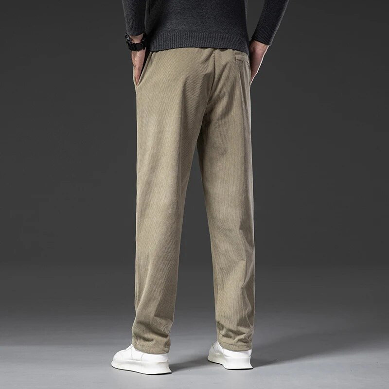 Proljeće jesen Poslovne modne ravne široke hlače s elastičnim strukom, muške hlače od samta, ležerne hlače, muške crne kaki plave M-5XL