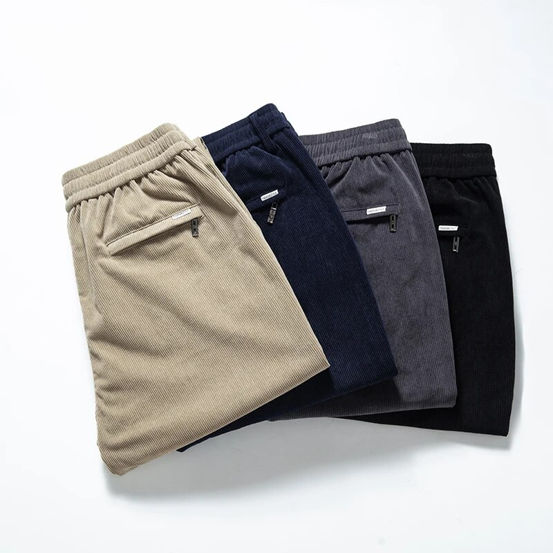 Proljeće jesen Poslovne modne ravne široke hlače s elastičnim strukom, muške hlače od samta, ležerne hlače, muške crne kaki plave M-5XL