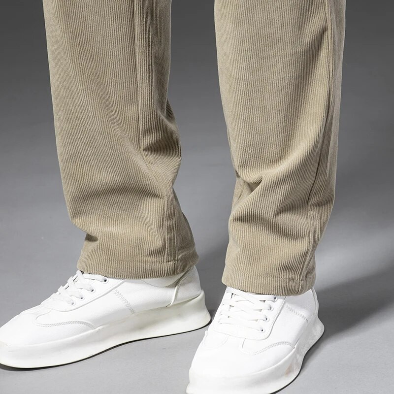 Proljeće jesen Poslovne modne ravne široke hlače s elastičnim strukom, muške hlače od samta, ležerne hlače, muške crne kaki plave M-5XL