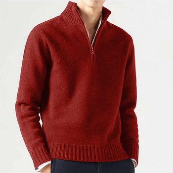 Мъжки кашмирен пуловер с цип, основен зимен мъжки полар, по-дебел полуцип, водолазка, топъл пуловер, качествен мъжки тънък пуловер