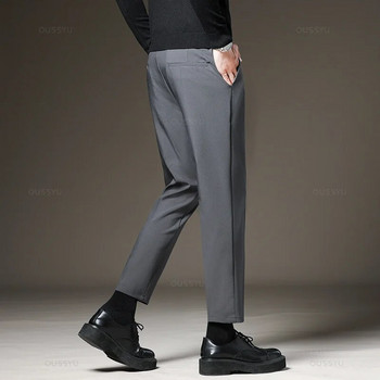 Марково облекло OUSSYU Нов зимен топъл панталон от полар Мъжки панталони с дебела еластична талия Работни официални панталони с флокиране Мъжки плюс размер 40