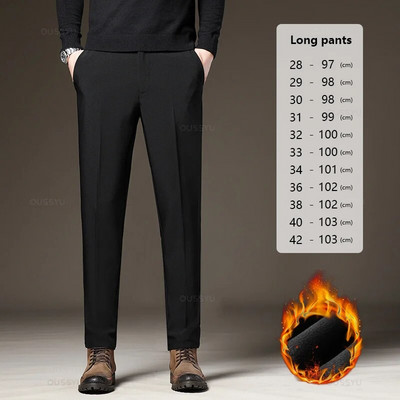 OUSSYU brändiriided uued talvefliisist soojad ülikonnapüksid meeste elastne vöökoht paks töö flokeerivad pidulikud püksid meestele, suur suurus 40