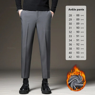 OUSSYU brändiriided uued talvefliisist soojad ülikonnapüksid meeste elastne vöökoht paks töö flokeerivad pidulikud püksid meestele, suur suurus 40