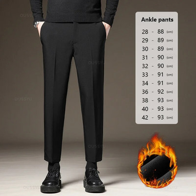 OUSSYU brändiriided uued talvefliisist soojad ülikonnapüksid meeste elastne vöökoht paks töö flokeerivad pidulikud püksid meestele, suur suurus 40