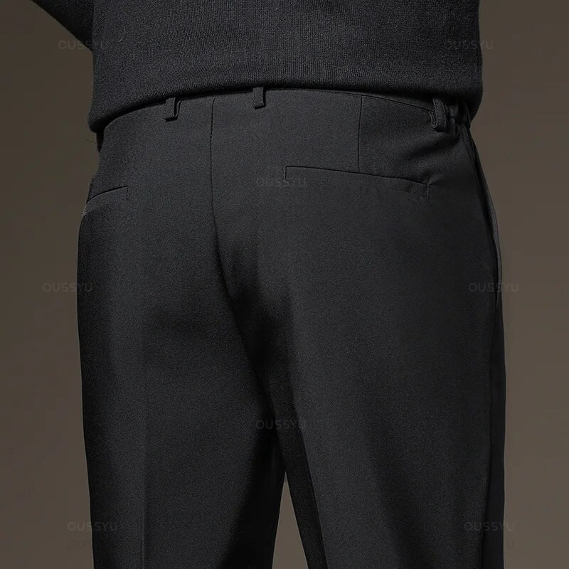 OUSSYU brändiriided uued talvefliisist soojad ülikonnapüksid meeste elastne vöökoht paks töö flokeerivad pidulikud püksid meestele, suur suurus 40